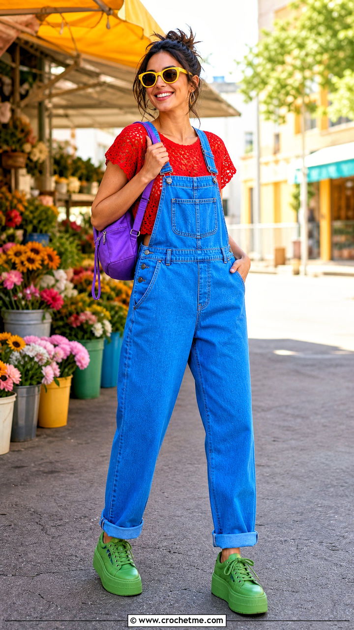 Crochet Summer Top With Denim Overalls - 35 crochet summer tops outfit ideas