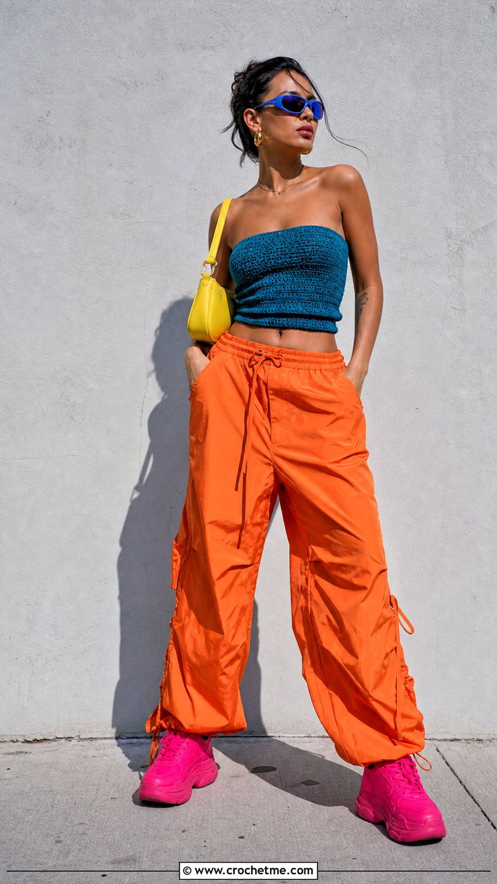 Crochet Summer Tube Top With Parachute Pants - 35 crochet summer tops outfit ideas