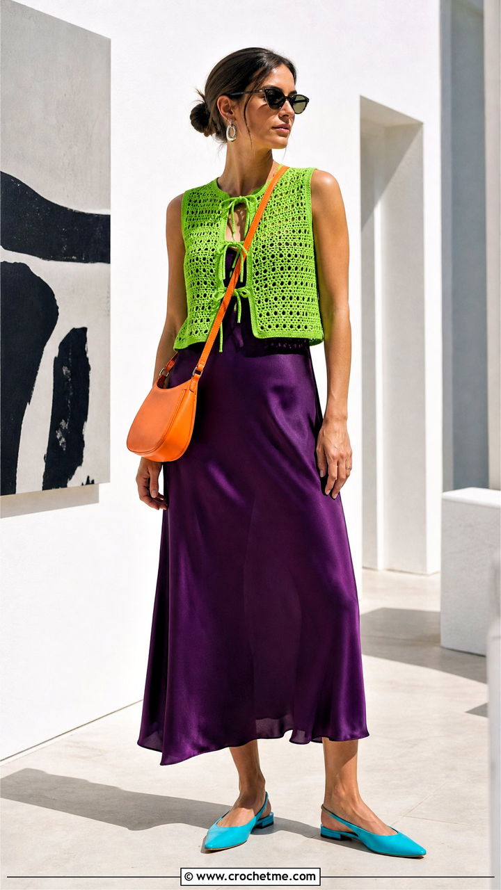 Crochet Summer Vest Over A Slip Dress - 35 crochet summer tops outfit ideas