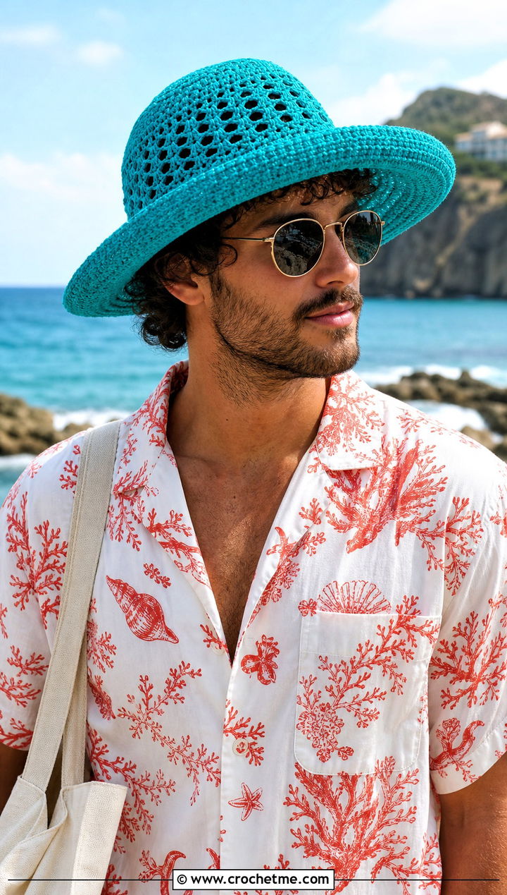 Crochet Sun Hat With Beach Shirt - 30 male crochet hat outfit ideas