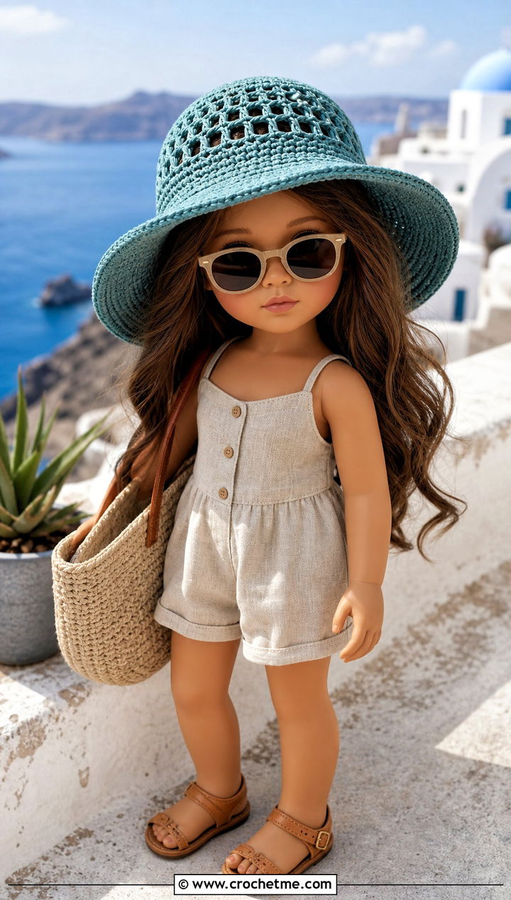 Crochet Sun Hat With Linen Romper And Sandals - 35 crochet hat for doll outfit ideas