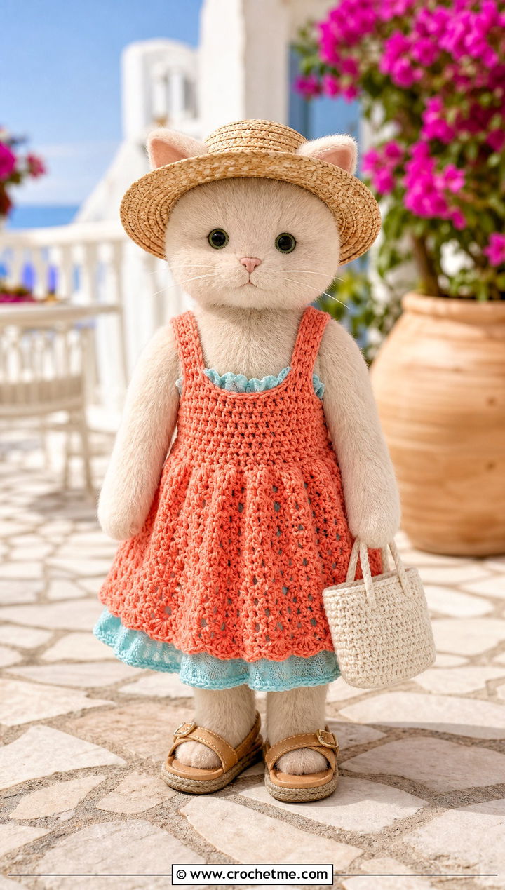 Crochet Sundress With Straw Hat And Sandals - 25 Crochet Stuffie Clothes and outfit ideas