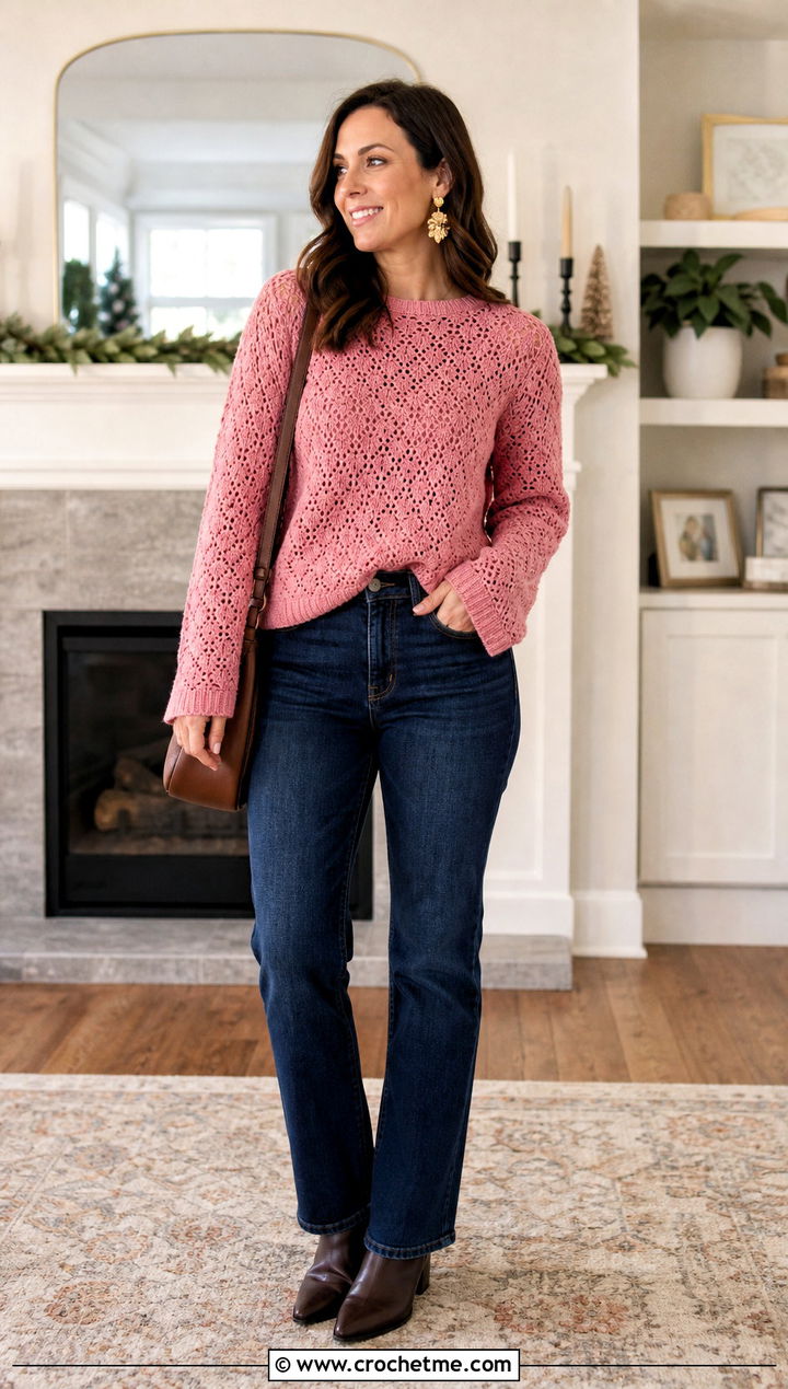 Crochet Sweater Denim Holiday Outfit - 30 crochet holiday outfit ideas