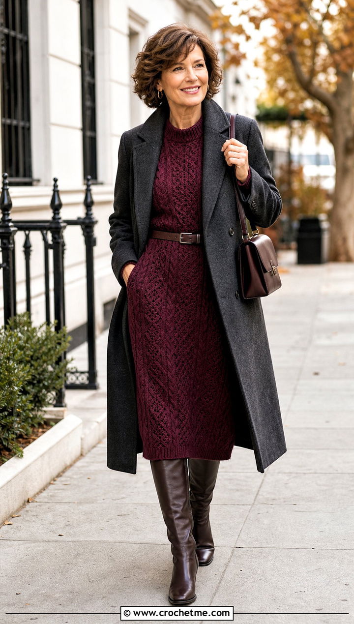 Crochet Sweater Dress With Knee High Boots - 35 Crocheting Dress outfit ideas