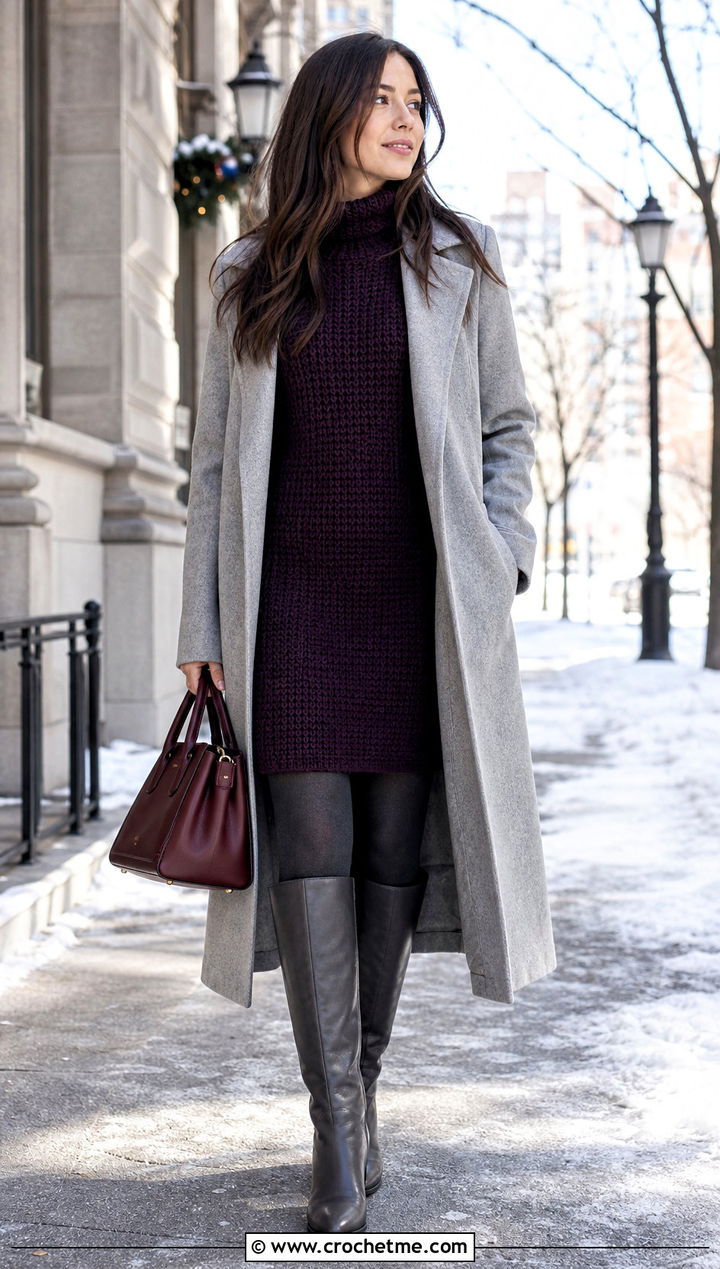 Crochet Sweater Dress With Knee High Boots - 25 Cute Crochet Dress outfit ideas