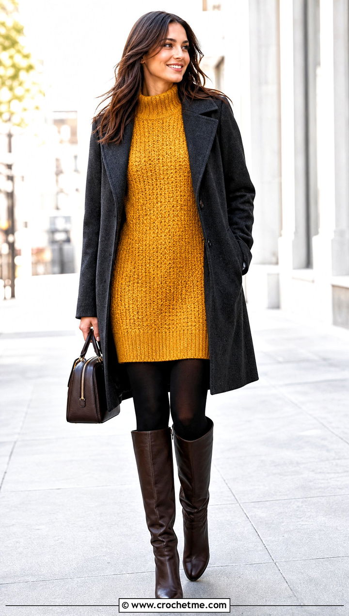 Crochet Sweater Dress With Knee High Boots - 15 Aesthetic Cute Crochet Clothes and outfit ideas