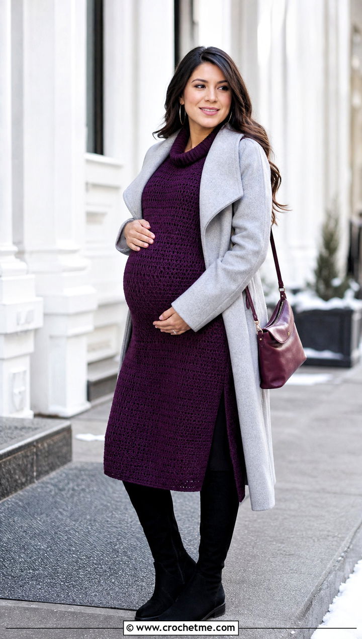 Crochet Sweater Dress With Knee High Boots - 15 maternity crochet dress outfit ideas