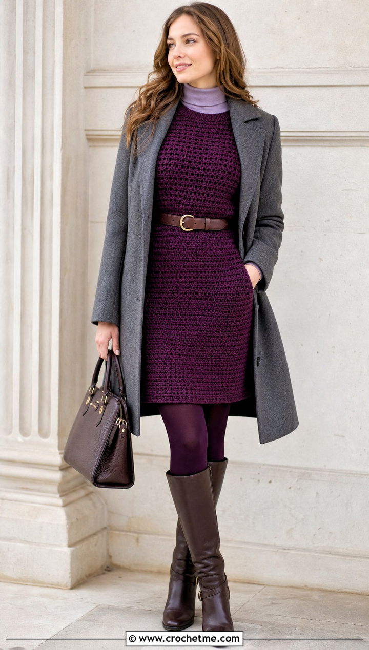 Crochet Sweater Dress With Riding Boots - 15 Rustic Crochet Dress Design outfit ideas