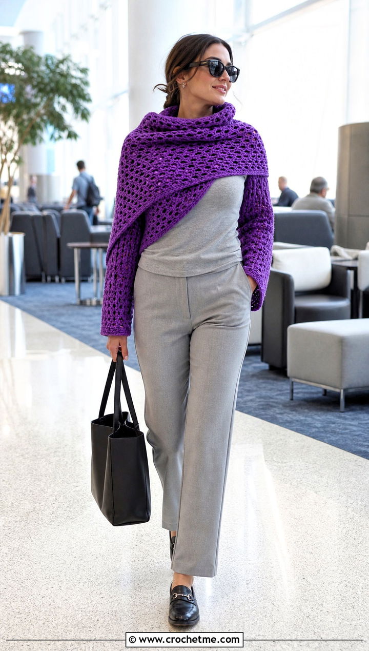 Crochet Sweater Scarf With Monochrome Basics - 30 crochet sweater sleeves outfit ideas