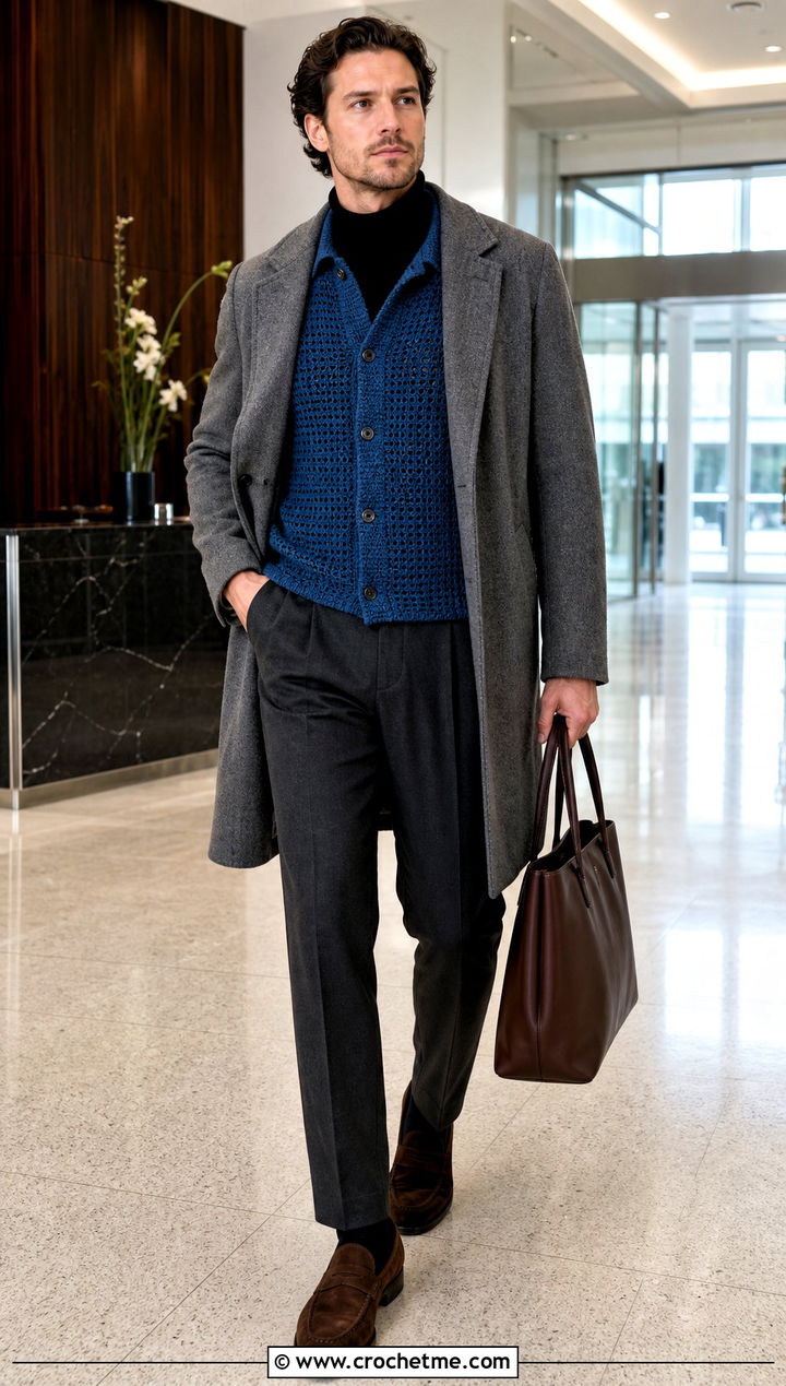 Crochet Sweater Shirt With Wool Trousers - 35 crochet man shirt outfit ideas