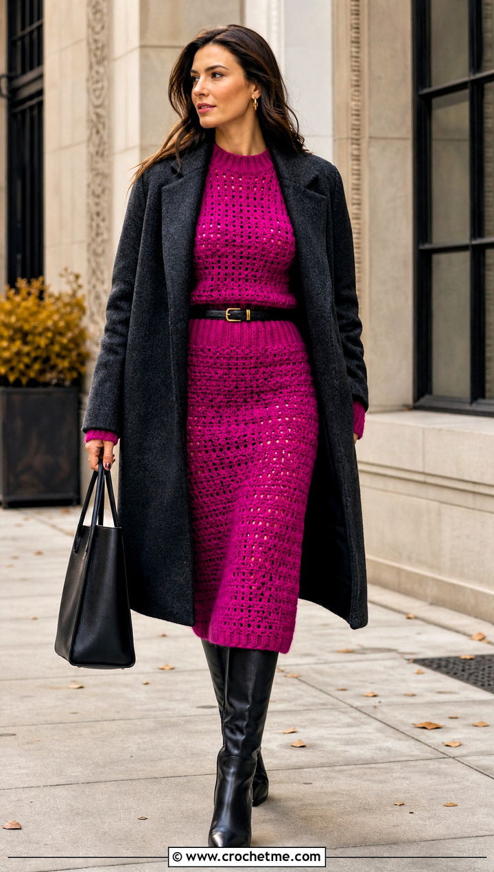 Crochet Sweater Skirt Set With Knee High Boots - 25 Crochet Sweater Set outfit ideas