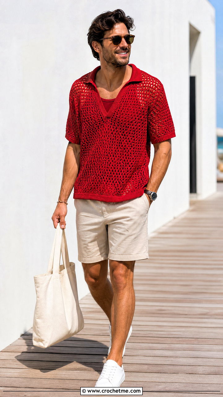 Crochet Sweater T Shirt With Tailored Shorts - 35 men crochet sweater outfit ideas