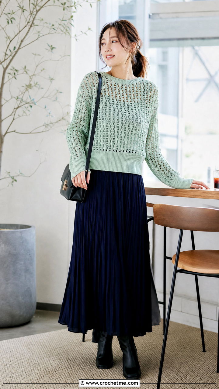 Crochet Sweater Top With A Pleated Maxi Skirt - 35 crochet top designs outfit ideas