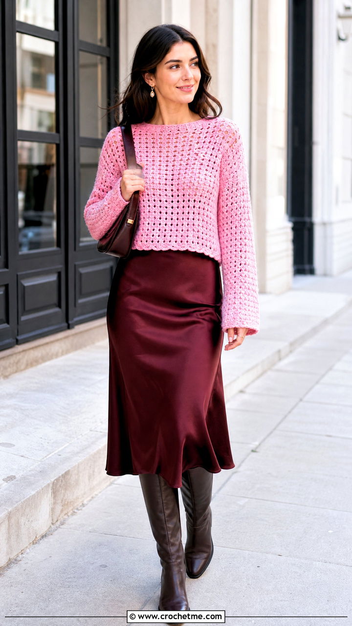Crochet Sweater Top With Bias Cut Skirt - 35 crochet top for women outfit ideas