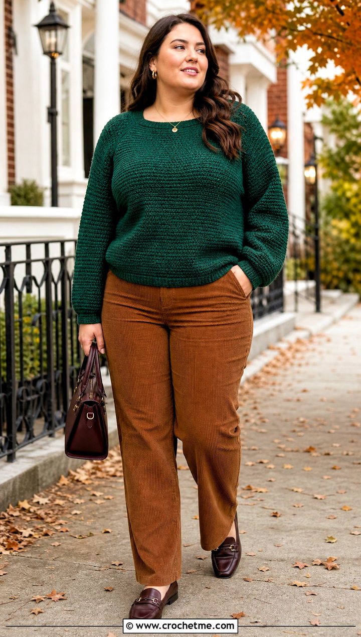 Crochet Sweater Top With Corduroy Pants - 25 Xxl Crochet Top outfit ideas