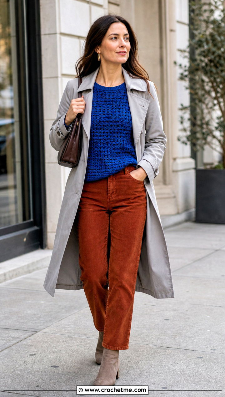 Crochet Sweater Top With Corduroy Pants - 35 crochet simple top outfit ideas