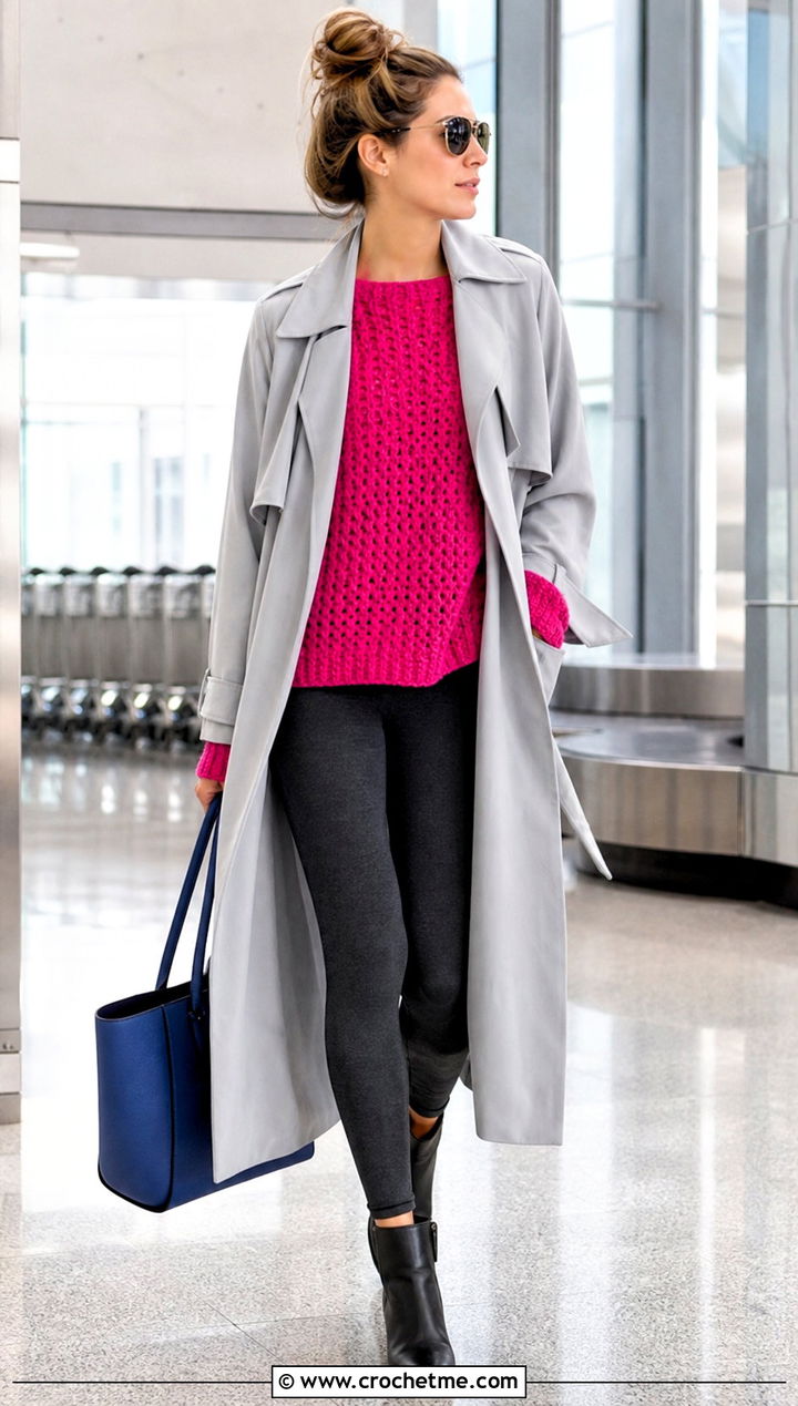 Crochet Sweater Top With Leggings And Trench Coat - 30 form crochet top outfit ideas