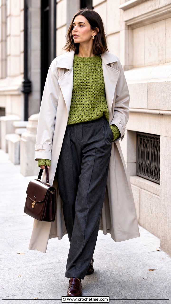 Crochet Sweater Top With Tailored Fall Trousers - 35 crochet top ideas