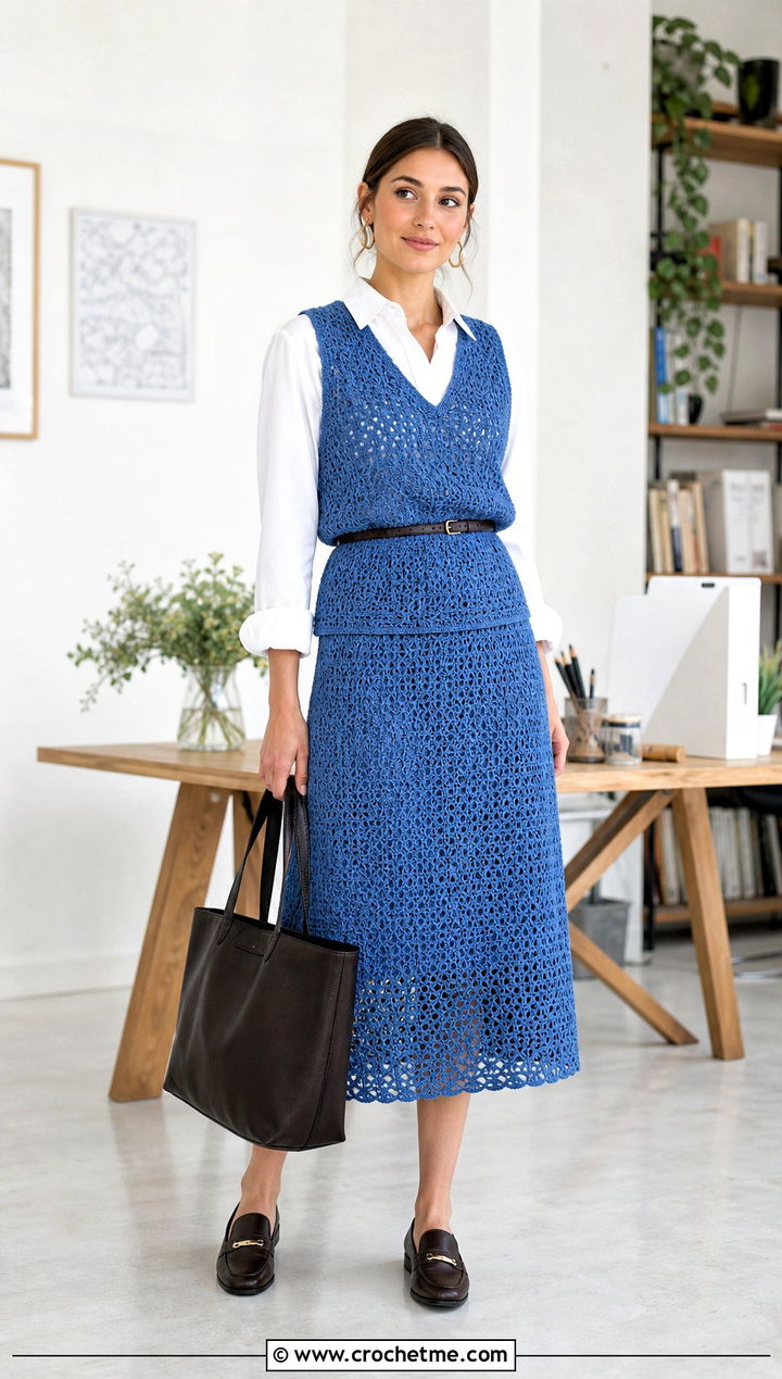 Crochet Sweater Vest Set With Button Down Shirt - 25 Crochet Sweater Set outfit ideas