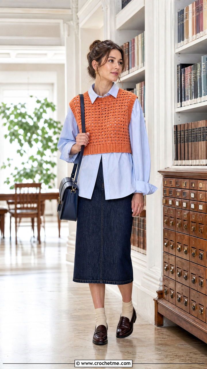 Crochet Sweater Vest With Button Down Shirt - 35 crochet clothes and accessories outfit ideas