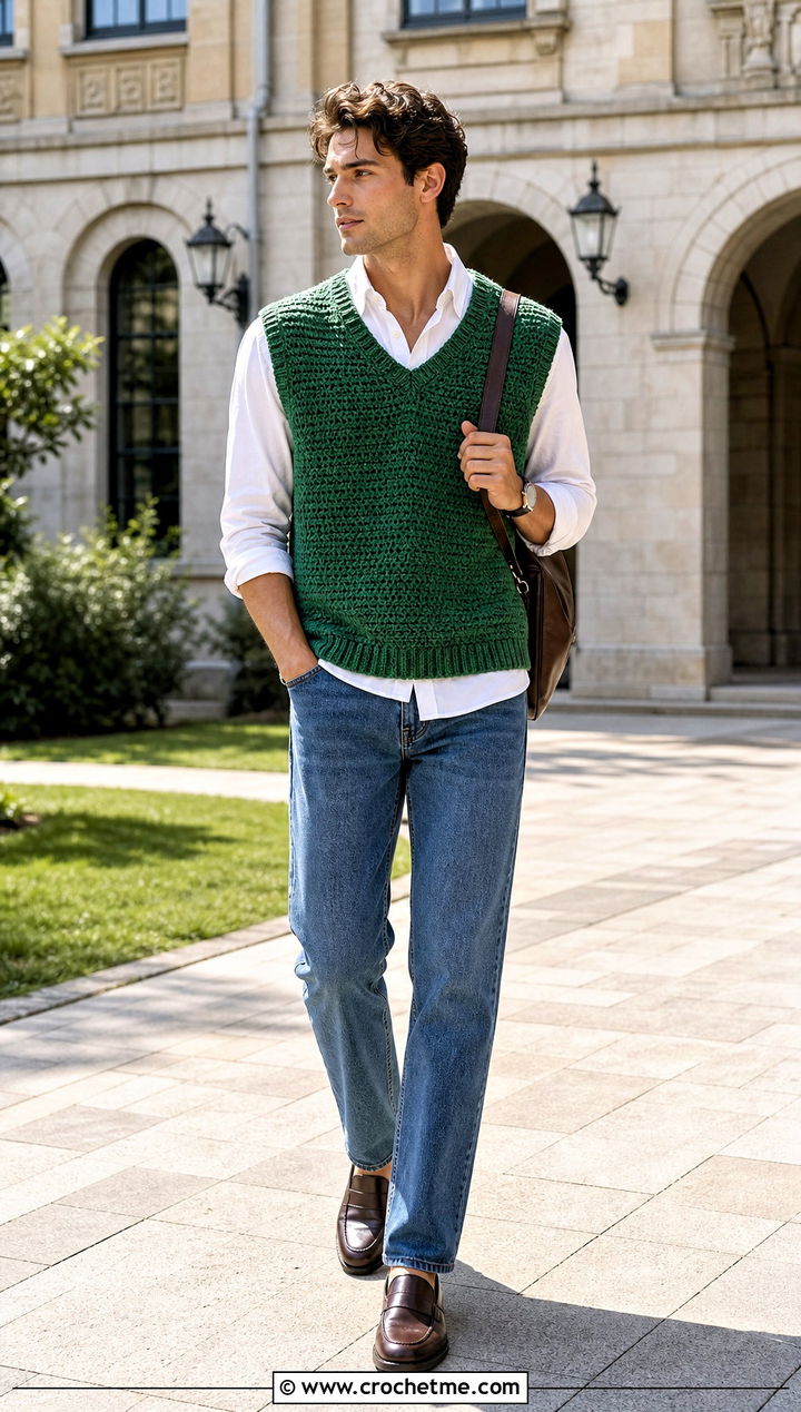 Crochet Sweater Vest With Button Down Shirt - 35 crochet man sweaters outfit ideas