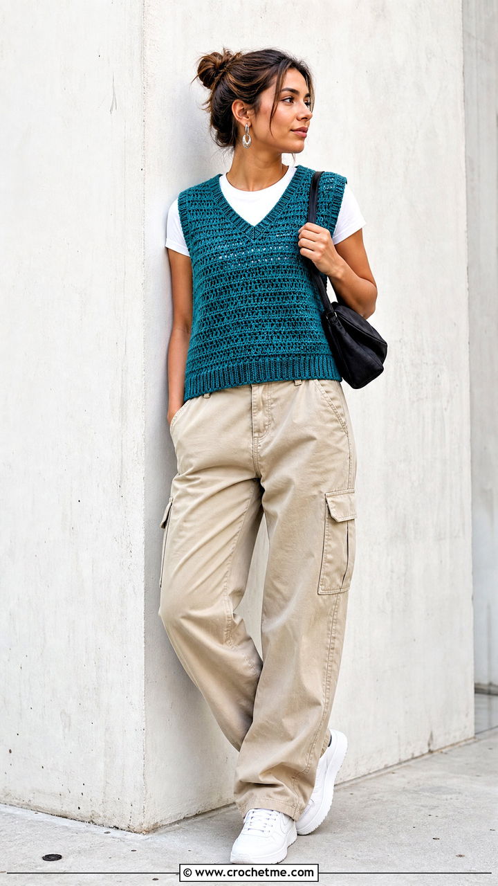 Crochet Sweater Vest With Cargo Pants - 35 crochet summer clothes and outfit ideas