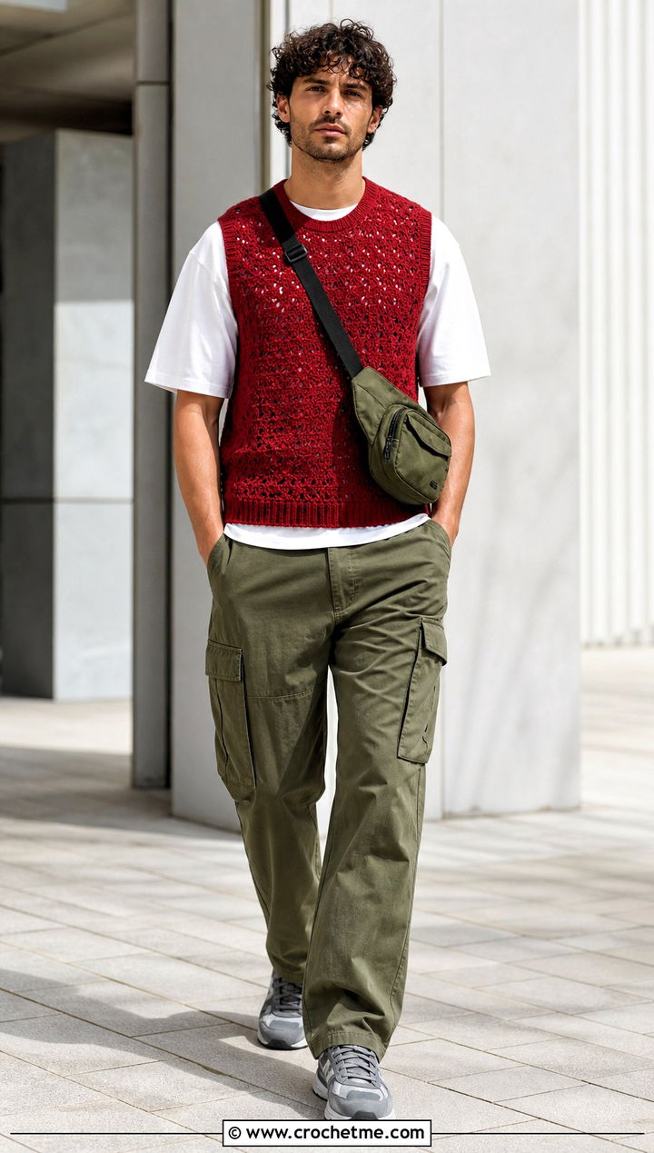 Crochet Sweater Vest With Cargo Trousers - 25 crochet clothes men ideas
