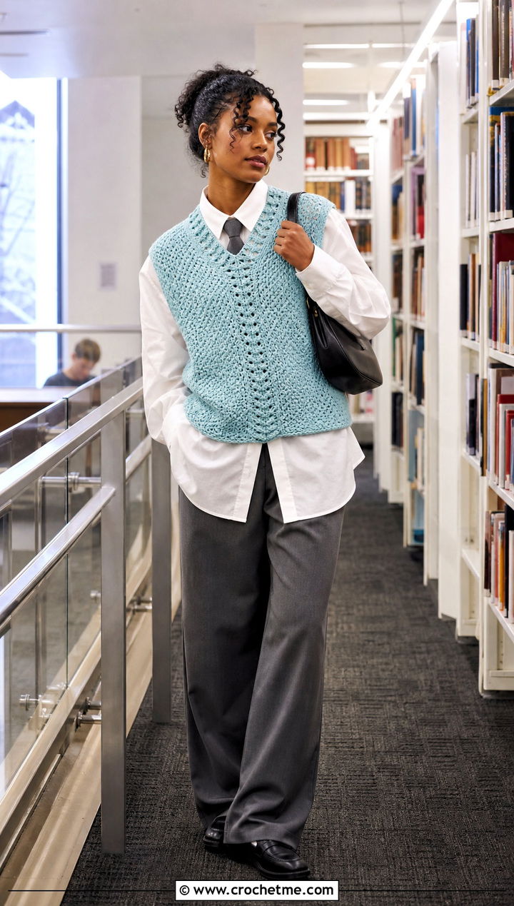 Crochet Sweater Vest With Oversized Shirt - 25 unisex crochet sweater outfit ideas