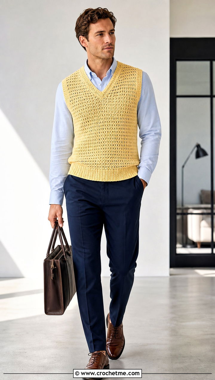 Crochet Sweater Vest With Oxford Shirt - 35 crochet mens clothes and outfit ideas