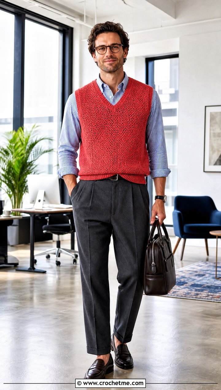 Crochet Sweater Vest With Oxford Shirt - 25 Crochet Guys Clothes and outfit ideas