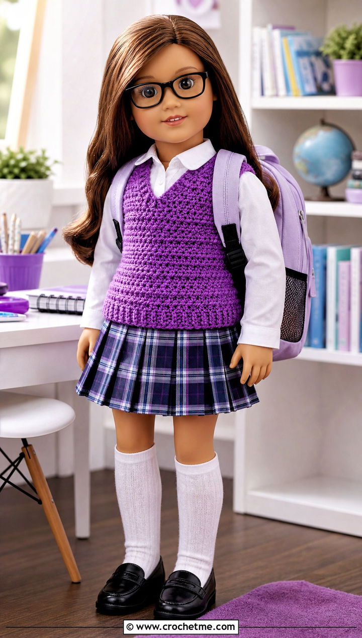 Crochet Sweater Vest With Plaid School Skirt - 15 Crochet Our Generation Doll Clothes and outfit ideas
