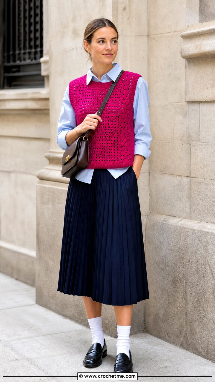 Crochet Sweater Vest With Poplin Shirt - 35 crochet projects clothes and outfit ideas