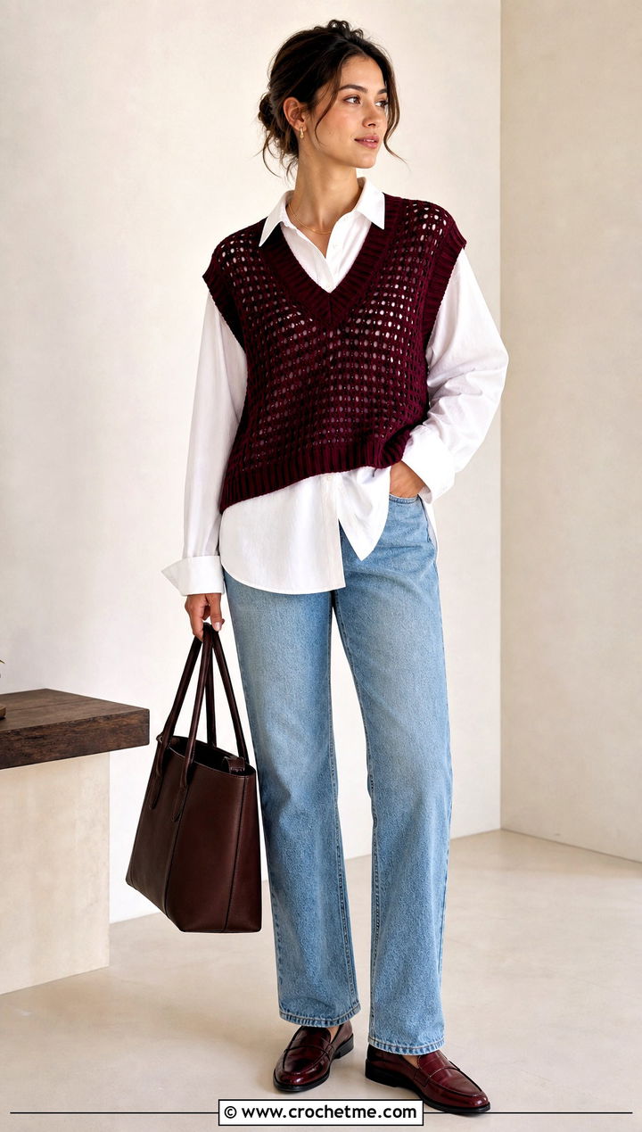 Crochet Sweater Vest With White Shirt And Jeans - 35 diy crochet clothes and outfit ideas