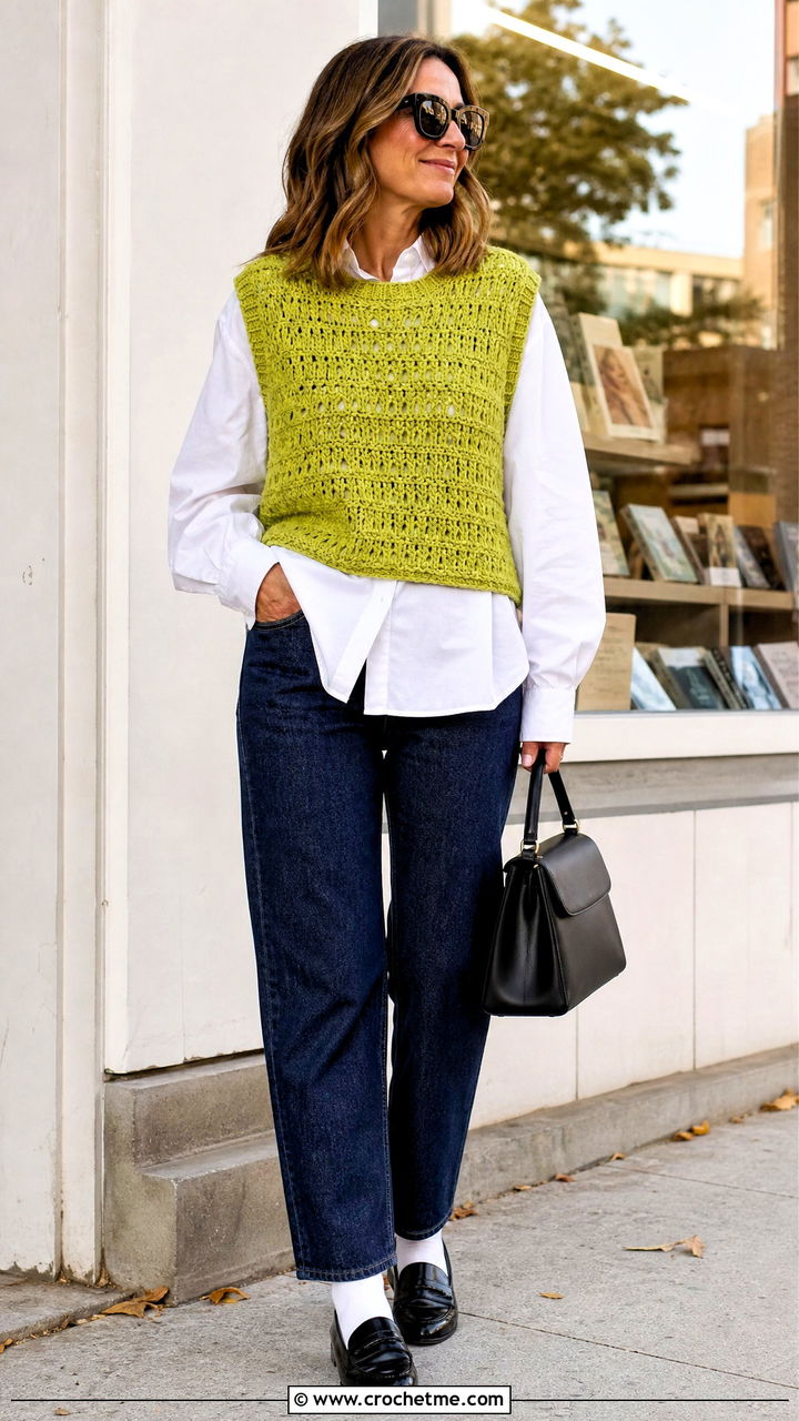 Crochet Sweater Vest With White Shirt And Jeans - 35 cute crochet clothes and outfit ideas