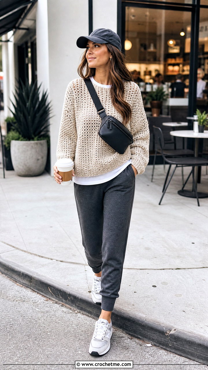 Crochet Sweater With Joggers - 35 crochet sweater outfit ideas