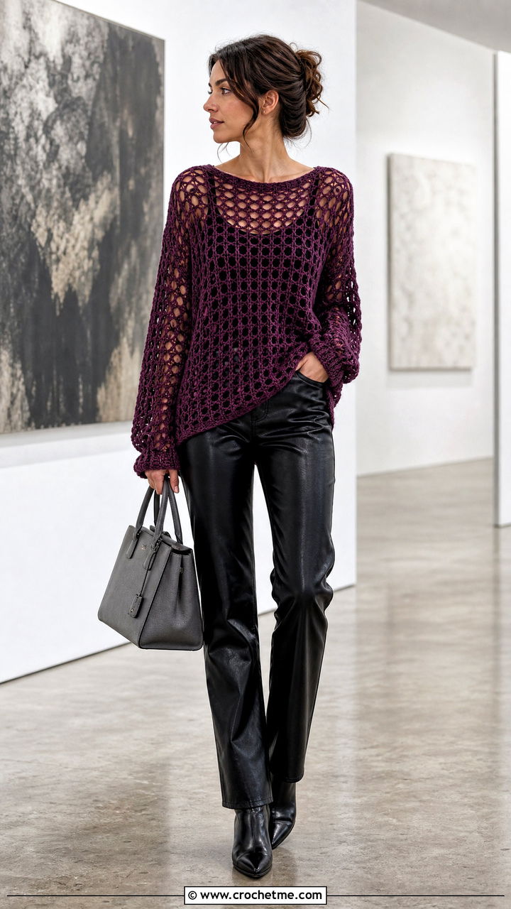 Crochet Sweater With Leather Pants - 35 crochet outfit ideas