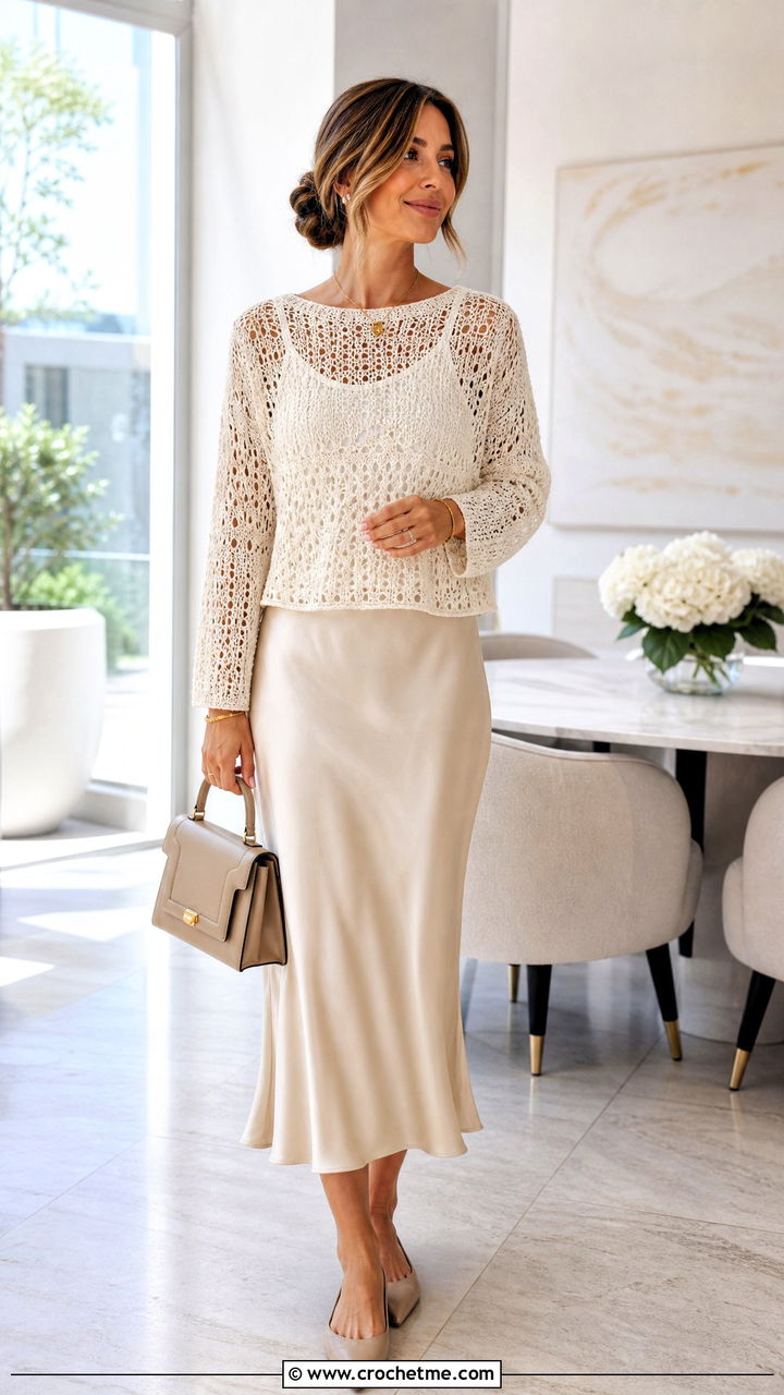 Crochet Sweater With Satin Skirt - 35 crochet clothes and outfit ideas