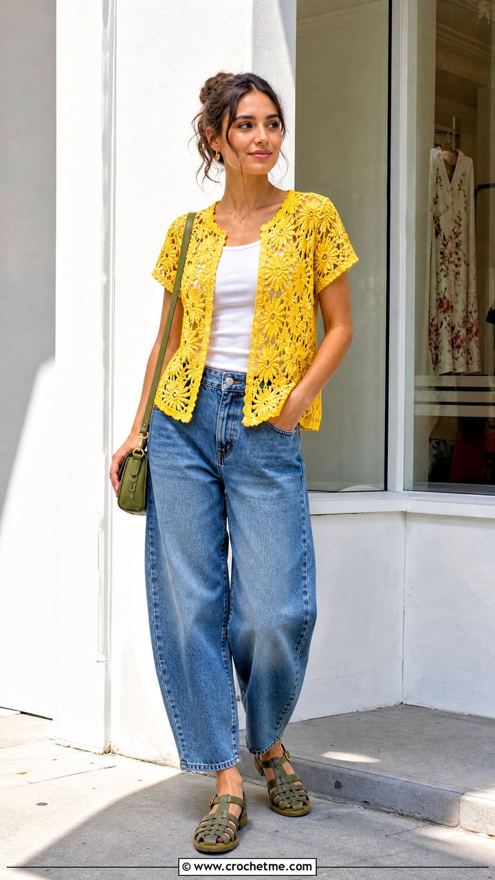 Crochet T Shirt Cover Up With Barrel Jeans - 35 crochet cover up outfit ideas