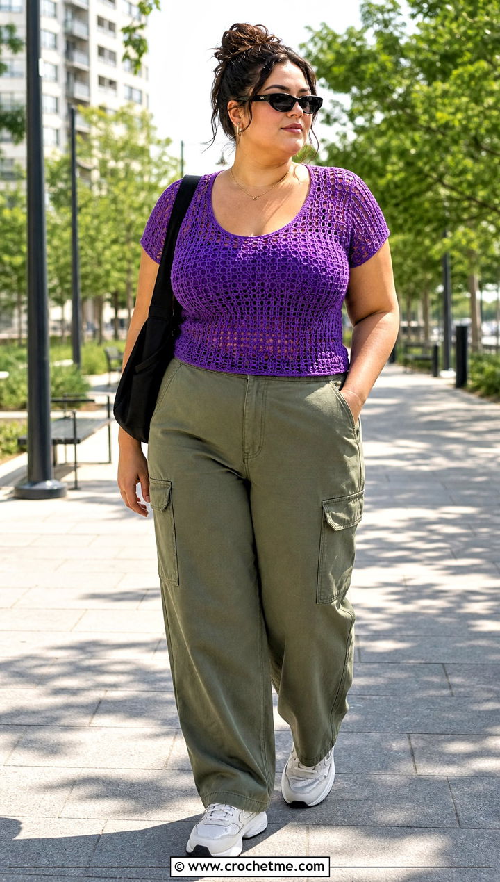 Crochet T Shirt Top With Cargo Pants - 15 crochet top for big bust outfit ideas