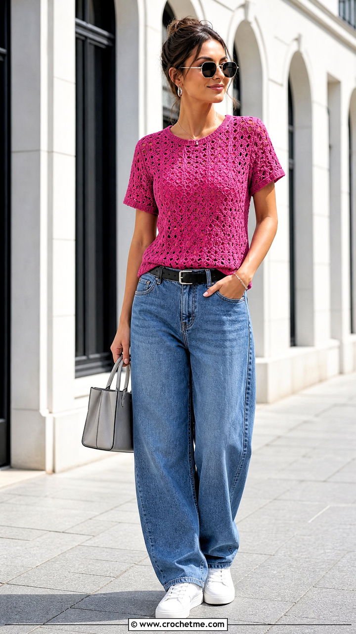 Crochet T Shirt With Barrel Jeans - 35 crochet summer clothes and outfit ideas