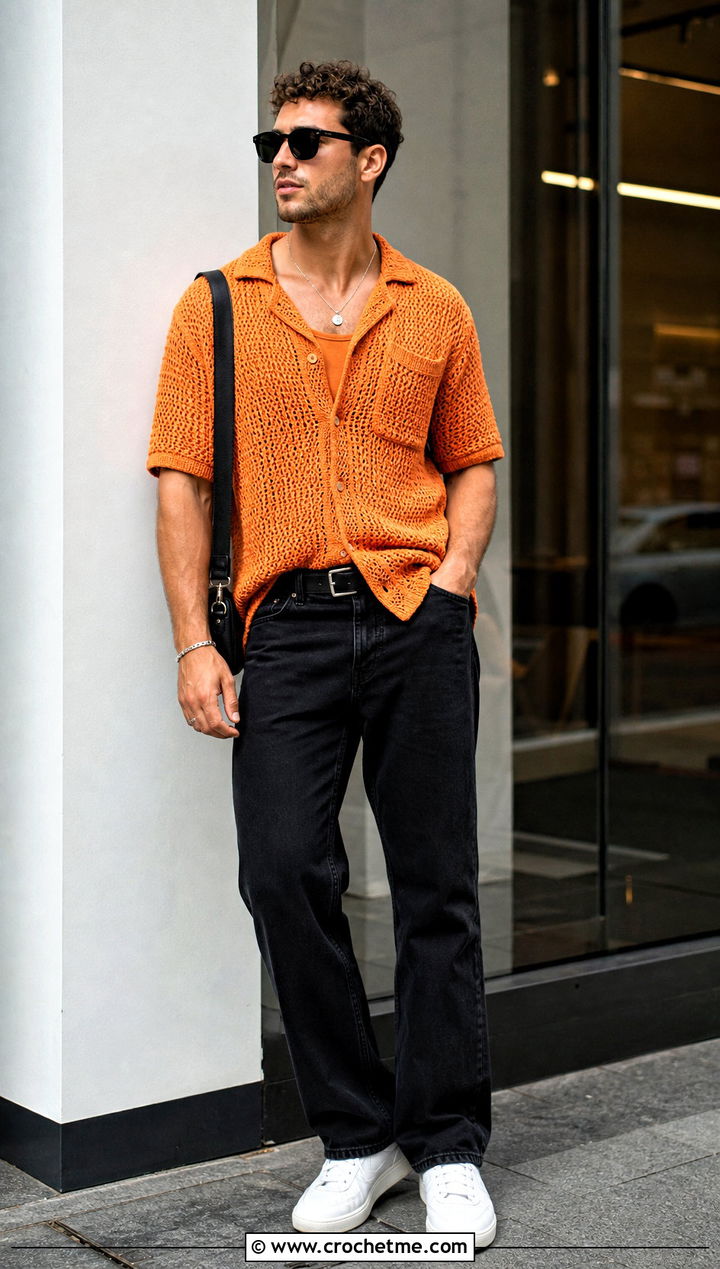 Crochet T Shirt With Black Jeans - 25 crochet men's clothes and outfit ideas