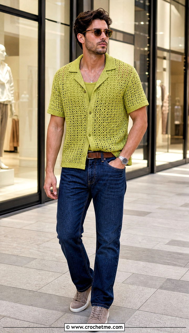 Crochet T Shirt With Dark Wash Jeans - 25 crochet clothes men ideas