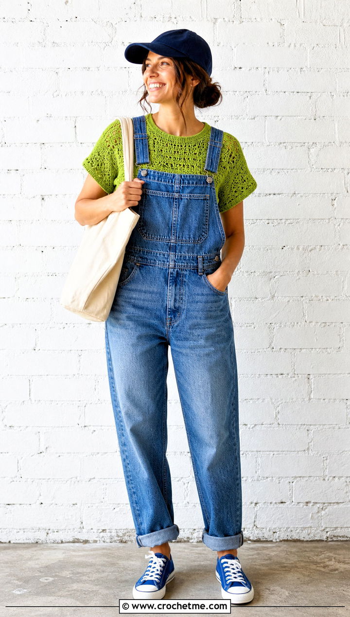Crochet T Shirt With Denim Overalls - 30 crochet unisex shirt outfit ideas