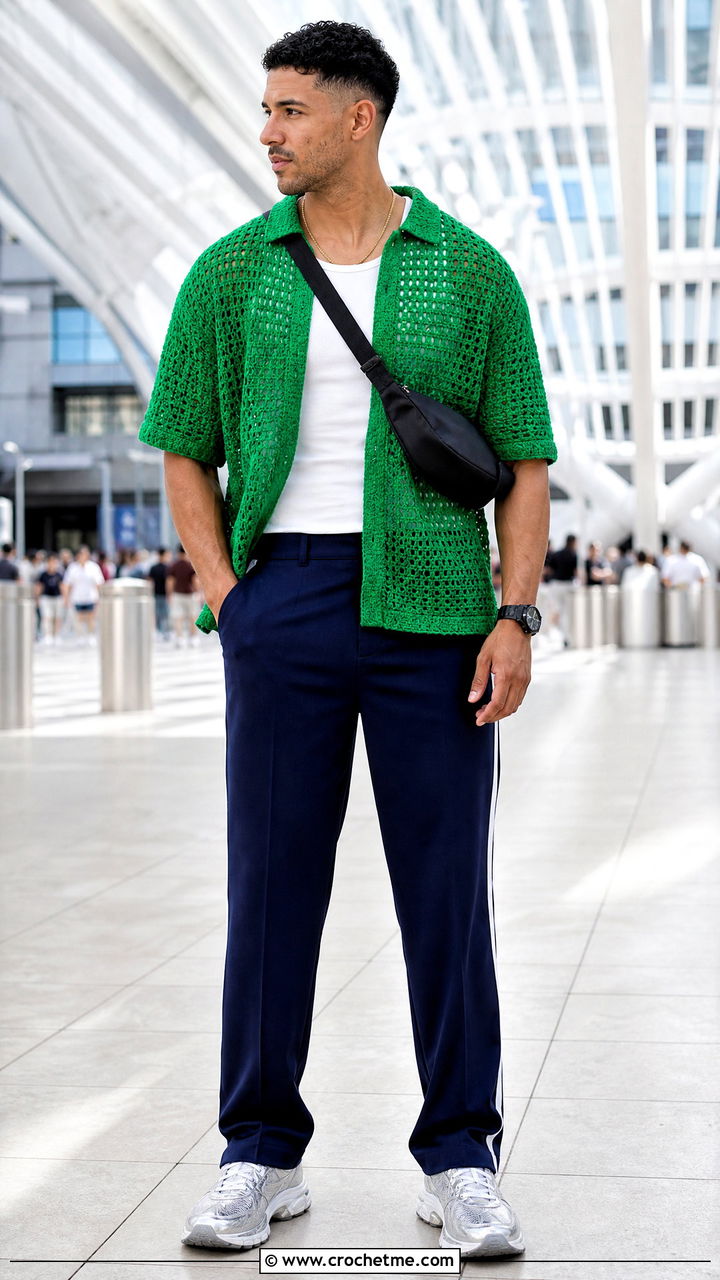 Crochet T Shirt With Track Pants - 35 crochet men shirt outfit ideas