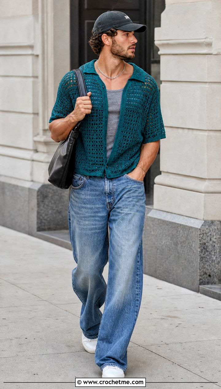 Crochet T Shirt With Wide Leg Jeans - 15 men crochet clothes and outfit ideas