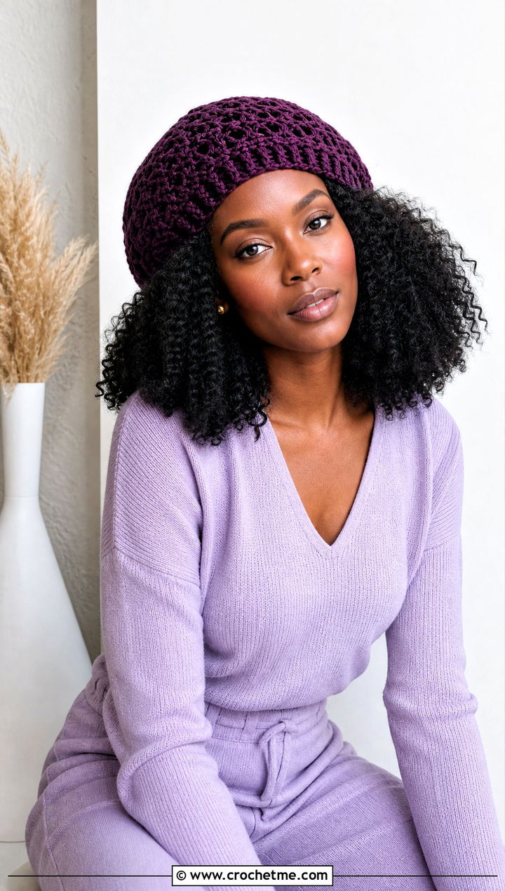 Crochet Tam Hat With Afro Hair And Monochrome Outfit - 15 crochet chemo hat with hair outfit ideas