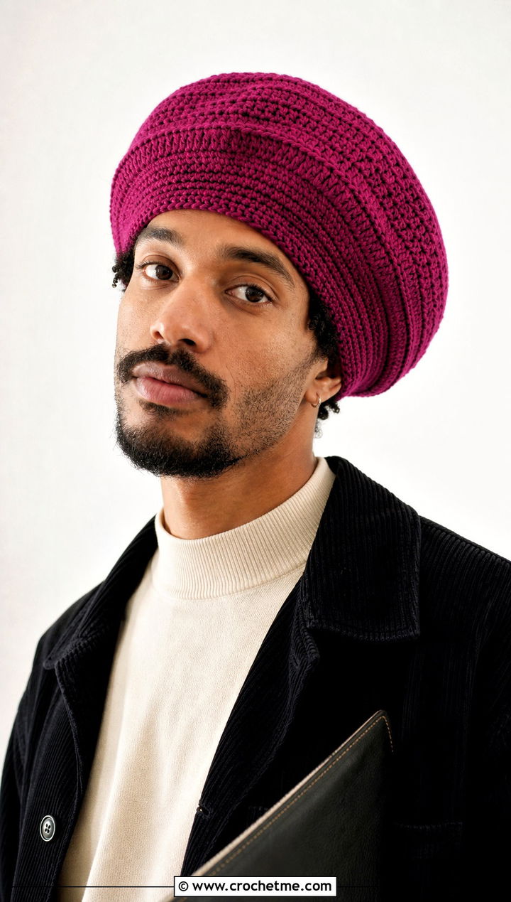 Crochet Tam Hat With Artsy Casual Outfit - 15 Unique Crochet Men Hat outfit ideas