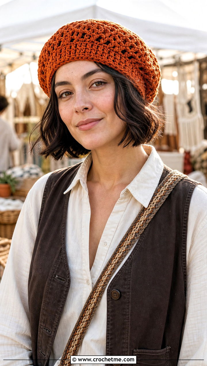 Crochet Tam Hat With Boho Layers Outfit - 25 Unisex Crochet Hat outfit ideas