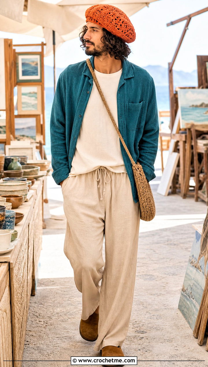 Crochet Tam Hat With Boho Outfit - 35 crochet hats men outfit ideas