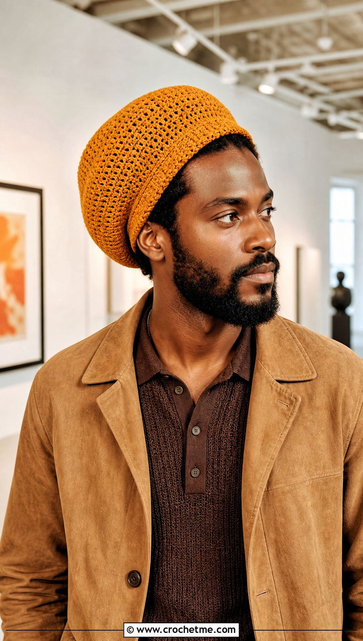 Crochet Tam Hat With Knit Polo - 15 Crochet Men's Hats outfit ideas